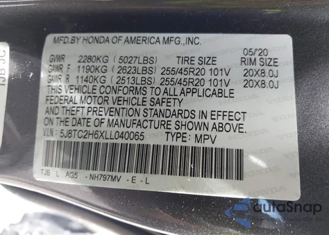 2020 Acura Rdx A-Spec Package z USA, uszkodzony, nr VIN 5J8TC2H6XLL040065